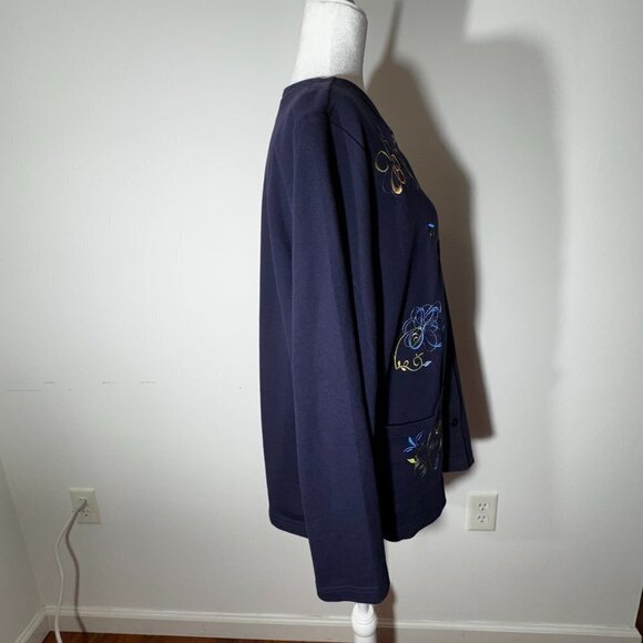 Extra Shenanigans Women's Embroidered Navy Button Up Cardigan - 1X - Picture 5 of 9